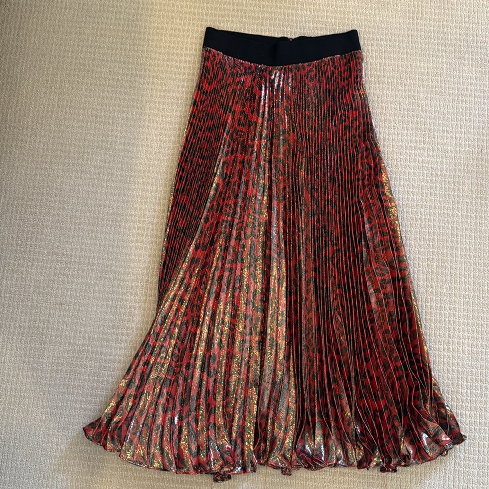Alice and Olivia Katz Leopard Print Pleated Maxi Skirt